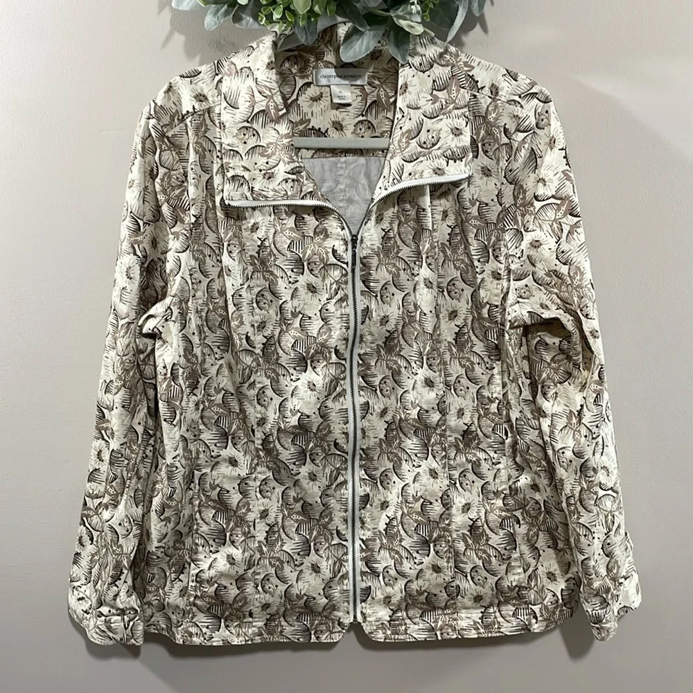 Christopher & Banks Full Zip Tan Brown Floral Jacket XL